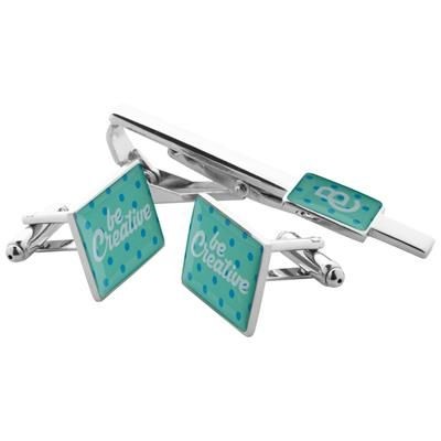 Branded Promotional MAESTRO SHINY METAL CUFFLINK AND TIE CLIP SET in Black Gift Box Cuff Links From Concept Incentives.