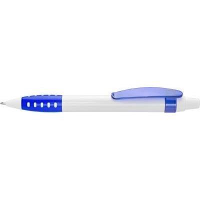 Branded Promotional APOLLO BALL PEN in White with Translucent Blue Trim Pen From Concept Incentives.