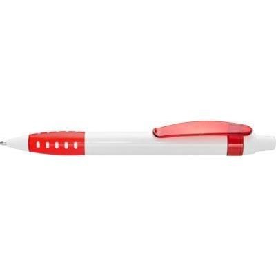 Branded Promotional APOLLO BALL PEN in White with Translucent Red Trim Pen From Concept Incentives.