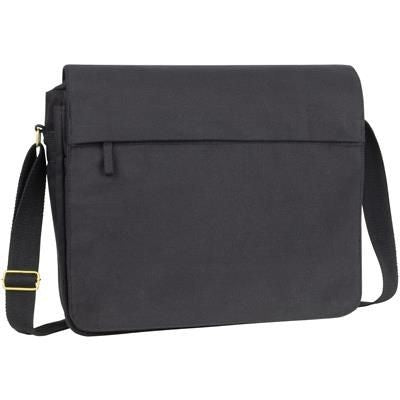 Branded Promotional ECO-NATURAL HARBLEDOWN COTTON CANVAS LAPTOP MESSENGER BAG in Black Bag From Concept Incentives.