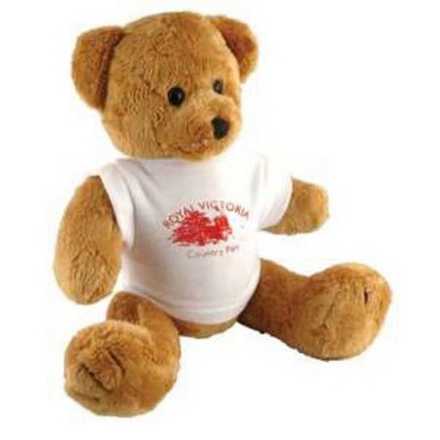 Branded Promotional 10 INCH TALL ROBBIE BEAR with White Tee Shirt Soft Toy From Concept Incentives.