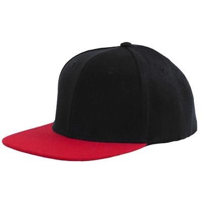 Branded Promotional 100% ACRYLIC SNAPBACK BASEBALL CAP in Black & Red Baseball Cap From Concept Incentives.