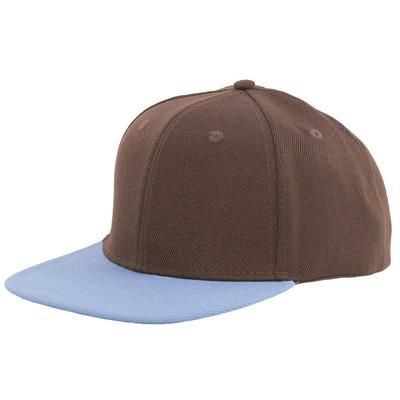 Branded Promotional 100% ACRYLIC SNAPBACK BASEBALL CAP in Brown & Sky Blue Baseball Cap From Concept Incentives.