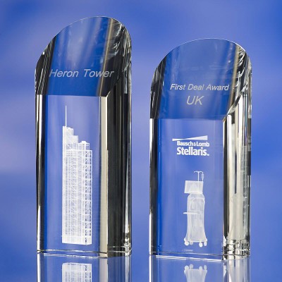 Branded Promotional ROUNDED PENTAGON GLASS AWARD TROPHY Award From Concept Incentives.