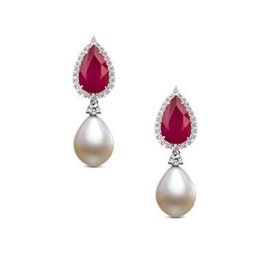 Branded Promotional LAB CREATED RUBY AND PEARL DROP EARRINGS Jewellery From Concept Incentives.