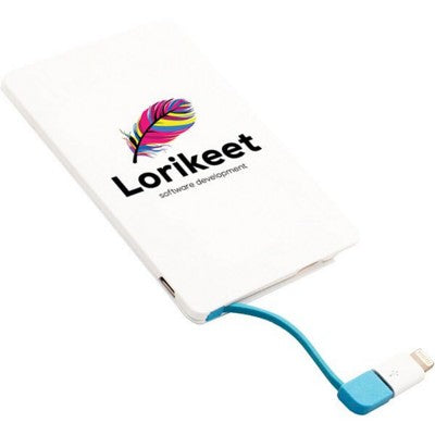 Branded Promotional SLIM LINE POWER BANK in White Charger From Concept Incentives.