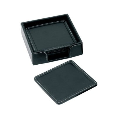 Branded Promotional SANDRINGHAM NAPPA LEATHER SQUARE COASTER SET in Black Coaster From Concept Incentives.