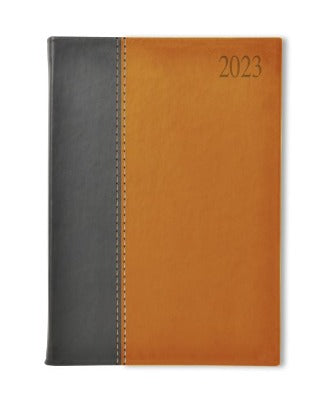 Branded Promotional NEWHIDE BICOLOUR A5 DAY PER PAGE DESK DIARY in Orange from Concept Incentives