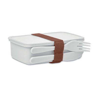 Branded Promotional LUNCH BOX with Cutlery in White Cutlery Set from Concept Incentives