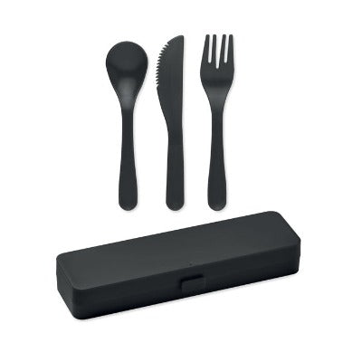Branded Promotional CUTLERY SET in PP Black Cutlery Set from Concept Incentives