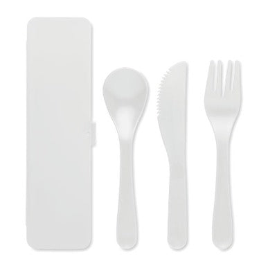 Branded Promotional CUTLERY SET in PP White Cutlery Set from Concept Incentives