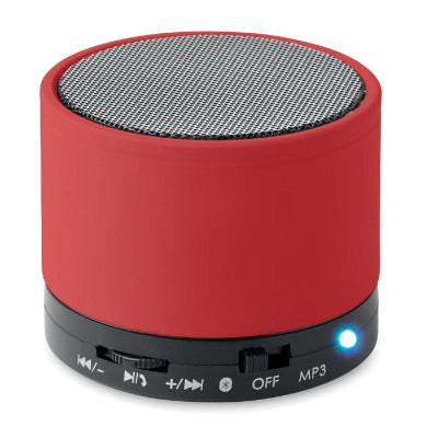 Branded Promotional ROUND BLUETOOTH SPEAKER with Rubber Finish in Red Speakers From Concept Incentives.