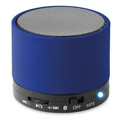 Branded Promotional ROUND BLUETOOTH SPEAKER with Rubber Finish in Royal Blue Speakers From Concept Incentives.