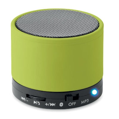Branded Promotional ROUND BLUETOOTH SPEAKER with Rubber Finish in Green Speakers From Concept Incentives.