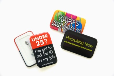 Branded Promotional RECTANGULAR BUTTON BADGE Badge From Concept Incentives.