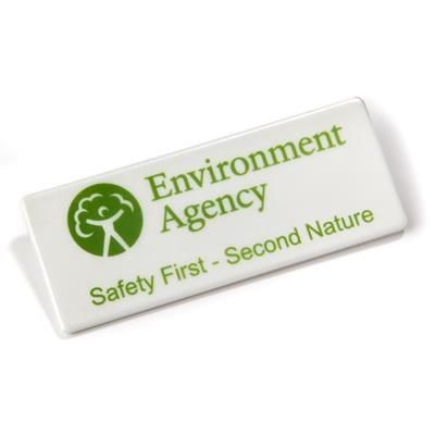 Branded Promotional RECYCLED 75X35MM RECTANGULAR BADGE Badge From Concept Incentives.