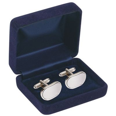 Branded Promotional RECTANGULAR BRUSHED SILVER METAL CUFF LINKS in Navy Blue Velvet Box Cuff Links From Concept Incentives.