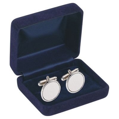 Branded Promotional ROUND BRUSHED SILVER METAL CUFF LINKS in Navy Blue Velvet Box Cuff Links From Concept Incentives.