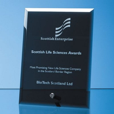 Branded Promotional SMOKED BLACK GLASS RECTANGULAR with Silver Chrome Pin Award From Concept Incentives.