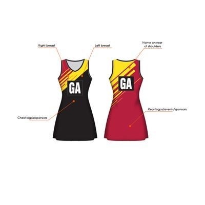 Branded Promotional FULLY SUBLIMATED 240G BESPOKE NETBALL DRESS Dress From Concept Incentives.