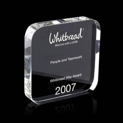 Branded Promotional SQUARE CRYSTAL AWARD with Rounded Corners Award From Concept Incentives.
