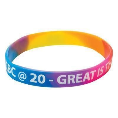 Branded Promotional SILICON WRIST BAND with Multicoloured Material Wrist Band From Concept Incentives.