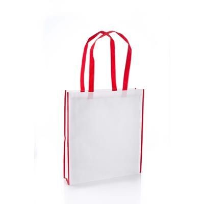 Branded Promotional VIRGINIA NON WOVEN PP TOTE BAG in White with Black Colour Handles & Trim Bag From Concept Incentives.