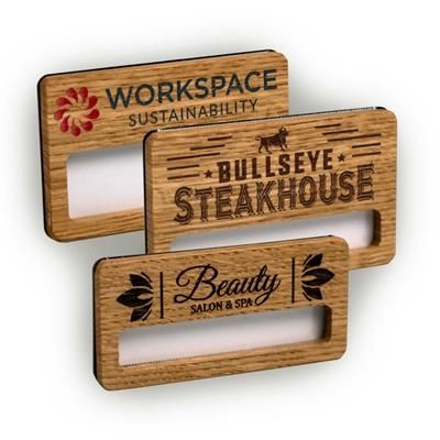 Branded Promotional REUSABLE WOOD FACED WINDOW BADGE ENGRAVED Badge From Concept Incentives.