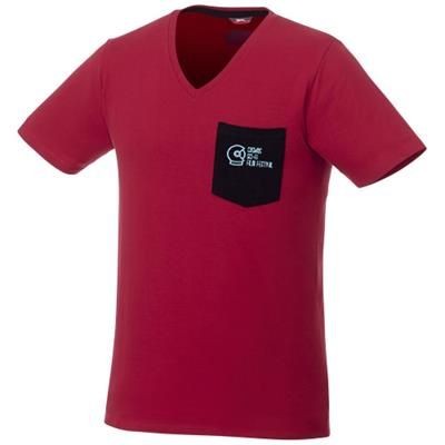 GULLY SHORT SLEEVE MENS POCKET T-SHIRT in Dark Red-navy