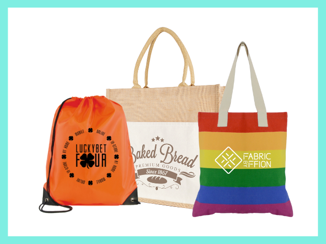 branded promotional bags for trade shows and events. Bags such as tote, drawstring, rucksack, backpack and can coolers