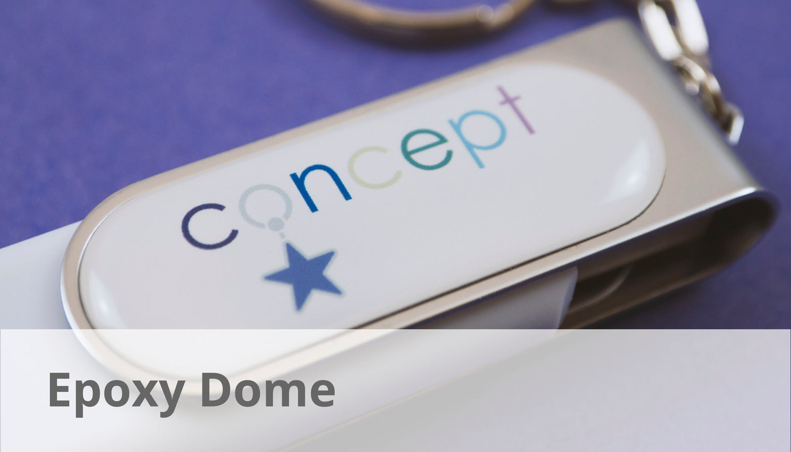 promotional USB memory stick with an epoxy domed label