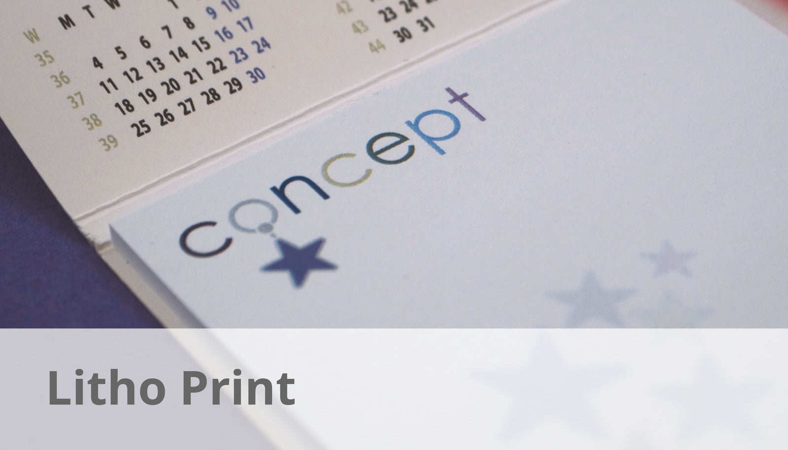 a portable calendar sticky note pad, litho printed with a company logo