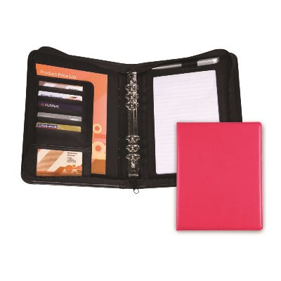 Branded Promotional A5 PU ZIP ORGANIZER in Pink Conference Folder from Concept Incentives