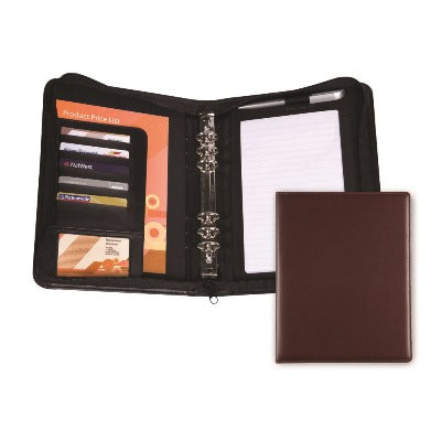 Branded Promotional BELLUNO PU A5 ZIP RING BINDER ORGANIZER in Brown Conference Folder from Concept Incentives