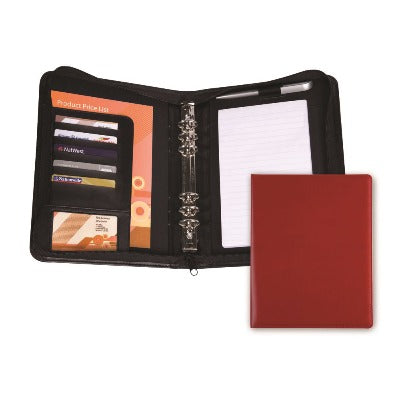 Branded Promotional BELLUNO PU A5 ZIP RING BINDER ORGANIZER in Dark Red Conference Folder from Concept Incentives