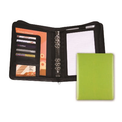 Branded Promotional A5 PU ZIP ORGANIZER in Lime Green Conference Folder from Concept Incentives