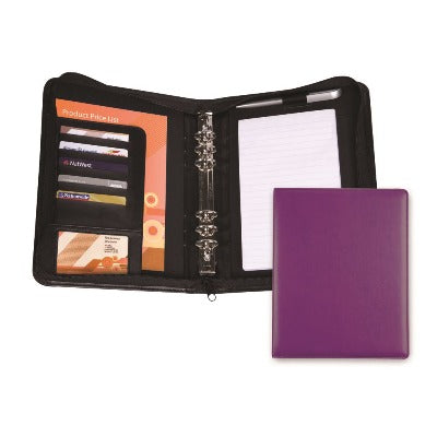 Branded Promotional BELLUNO PU A5 ZIP RING BINDER ORGANIZER in Purple Conference Folder from Concept Incentives