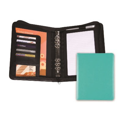 Branded Promotional BELLUNO PU A5 ZIP RING BINDER ORGANIZER in Cyan Conference Folder from Concept Incentives