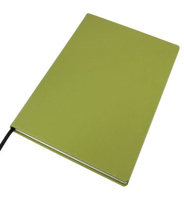 Branded Promotional A4 LEATHER CASEBOUND POCKET NOTE BOOK in Lime Green Jotter From Concept Incentives.