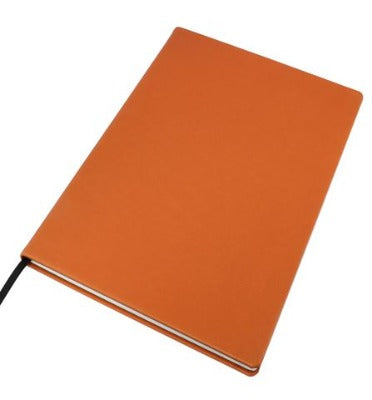 Branded Promotional A4 LEATHER CASEBOUND POCKET NOTE BOOK in Orange Jotter From Concept Incentives.