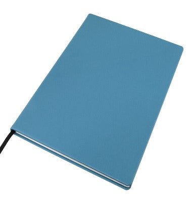 Branded Promotional A4 LEATHER CASEBOUND POCKET NOTE BOOK in Sky Blue Jotter From Concept Incentives.