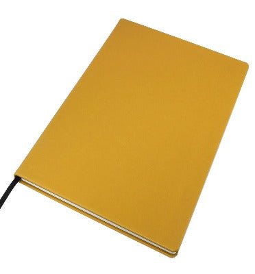 Branded Promotional A4 LEATHER CASEBOUND POCKET NOTE BOOK in Yellow Jotter From Concept Incentives.