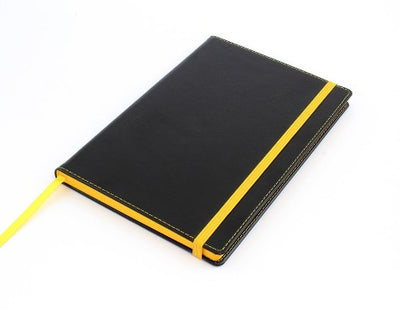 Branded Promotional TRIM A5 NOTE BOOK with Contrast Colour in Yellow Jotter From Concept Incentives.
