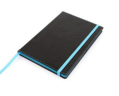 Branded Promotional TRIM A5 NOTE BOOK with Contrast Colour in Blue Jotter From Concept Incentives.