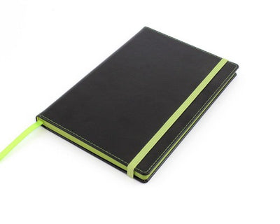 Branded Promotional TRIM A5 NOTE BOOK with Contrast Colour in Lime Green Jotter From Concept Incentives.