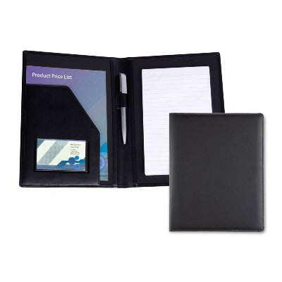 Branded Promotional A5 CONFERENCE FOLDER in Matt Lustre Colour Torino Leatherette in Black Conference Folder From Concept Incentives.