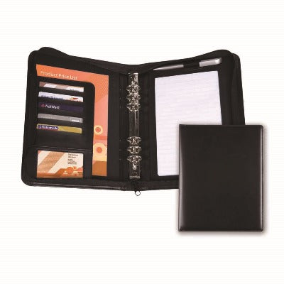 Branded Promotional BELLUNO PU A5 ZIP RING BINDER ORGANIZER in Black Conference Folder from Concept Incentives