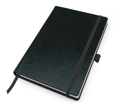 Branded Promotional A5 CASEBOUND NOTE BOOK in Kensington Nappa Leather Jotter in Black From Concept Incentives.