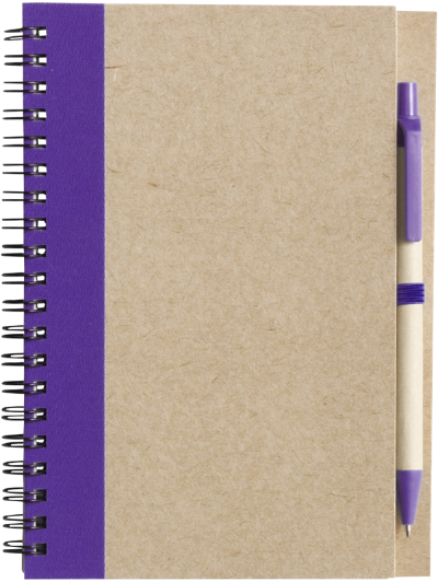 Branded Promotional RECYCLED NOTE BOOK & PEN in Natural & Purple Note Pad From Concept Incentives.