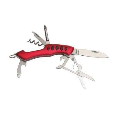 Branded Promotional 7 PIECE MULTI TOOL in Silver & Red Keyring From Concept Incentives.